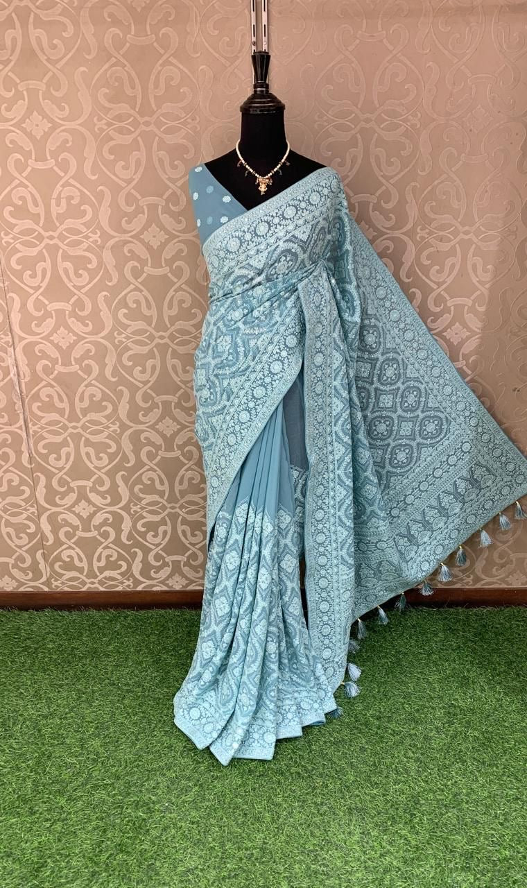 Navinika Gorgette saree Chikankari sarees blouse