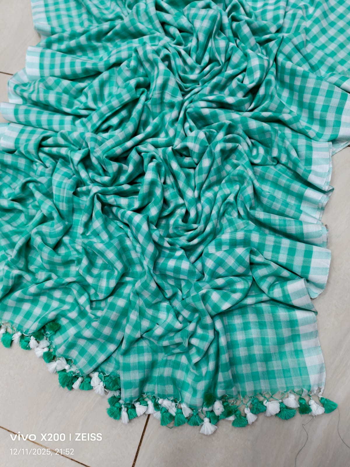 Check cotton saree Indian sarees blouse handmade cotton saree wid tassel