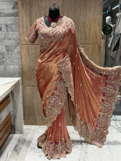 Handmade pure Kanjeevaram saree Indian wedding saree with stitched blouse
