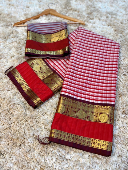 Gadwal silk saree check saree handloom sari blouse Bengali sarees