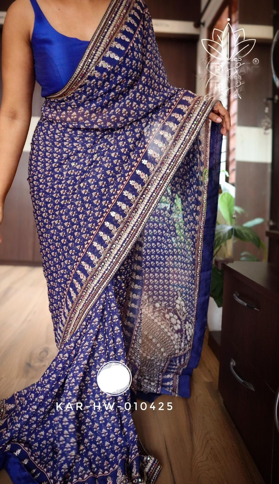 Blue gorgette silk saree designer saree women sari blouse