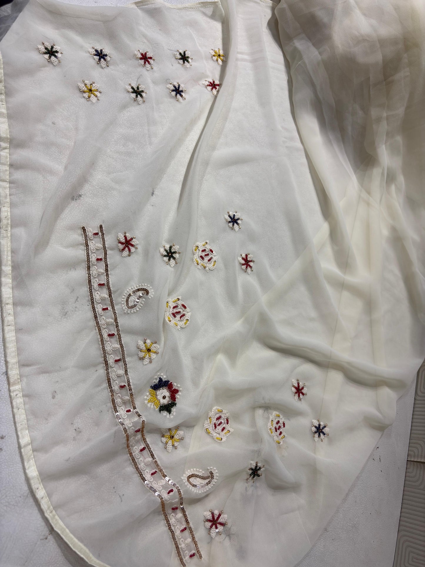 White Chikankari saree Gorgette sari blouse Indian sarees wom clothing