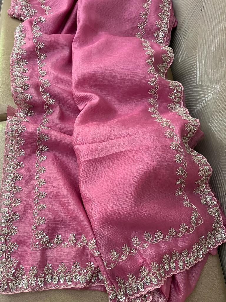 Limia tissue crush handwork sarees