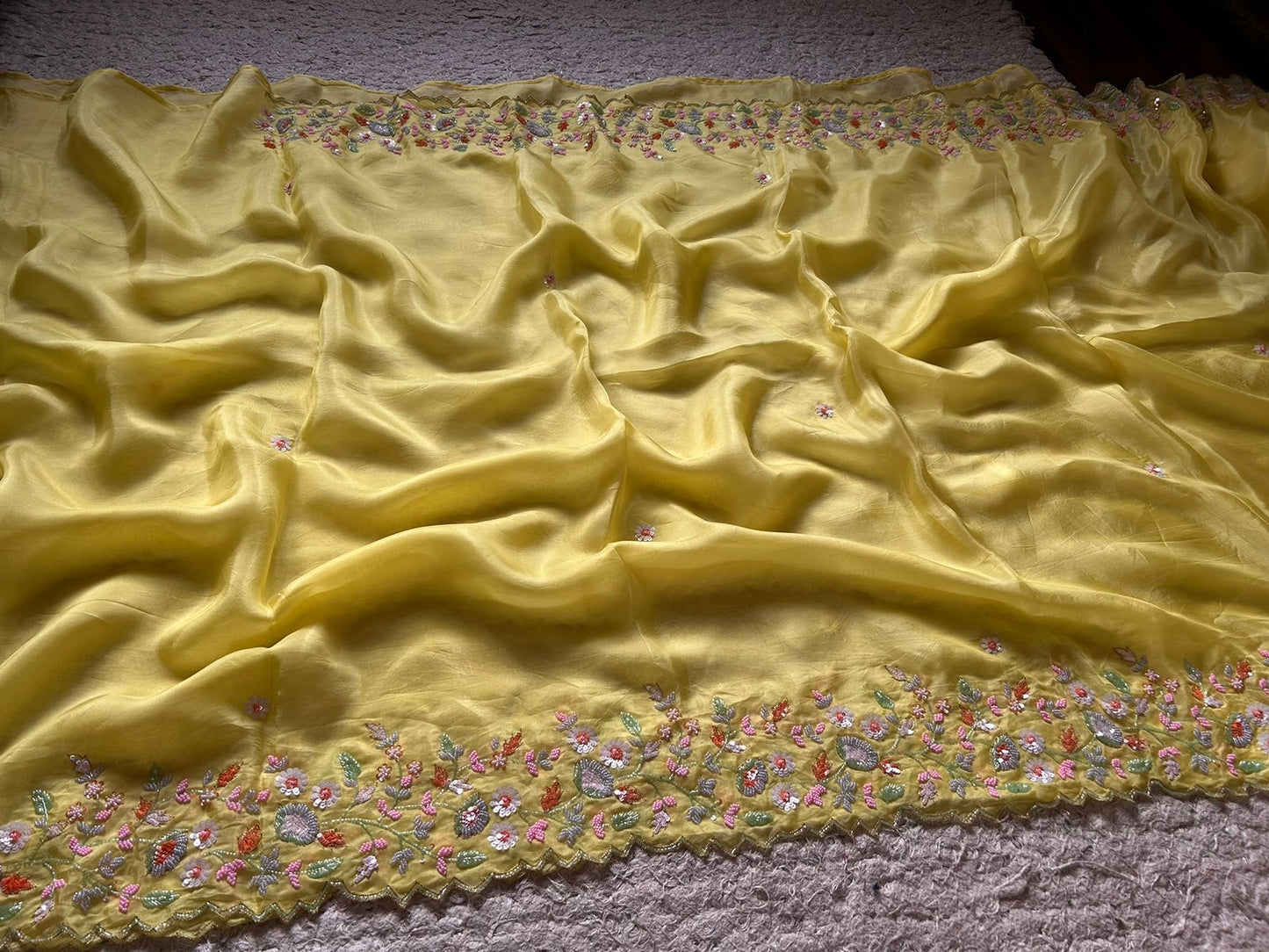 Yellow Embroidered Sarin Organza Silk Sarees