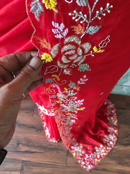 Red premium satin saree organza silk saree beautiful sari blouse