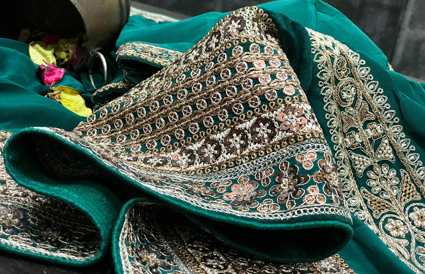 Crepe silk saree paisley inspired sari blouse reception sarees