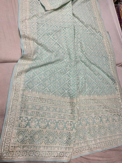 Sequins Chikankari Gorgette Saree Indian saree