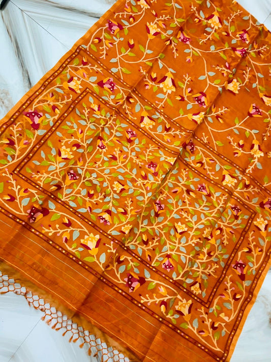 Orange Tantuj saree Jamdani sarees