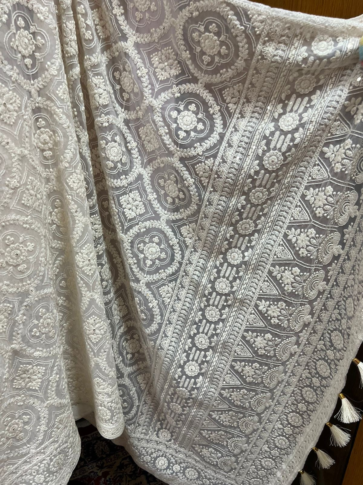 Chikankari Saree White Elegant Saree Georgette Sarees