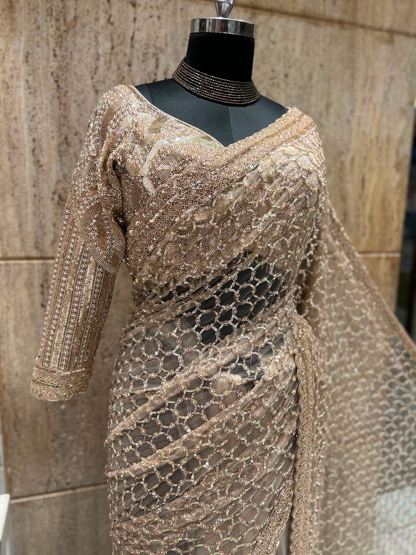 Gold net saree designer sarees blouse designer sari