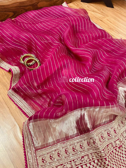 Princess pink organza silk saree partywear saree