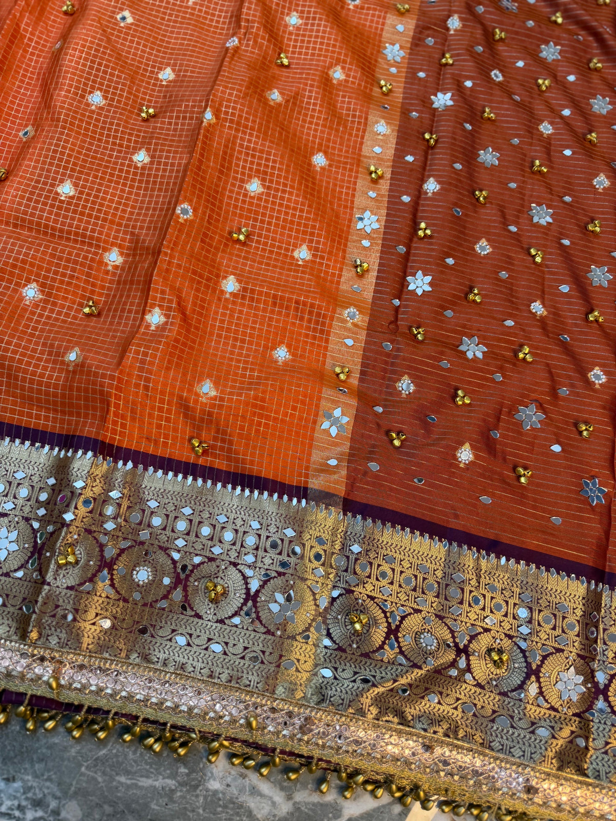 Handmade orange saree soft silk saree ghungroo sarees blouse Indian sari