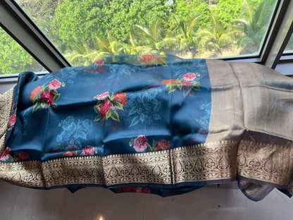 Rashmika organza saree floral saree bordered sari