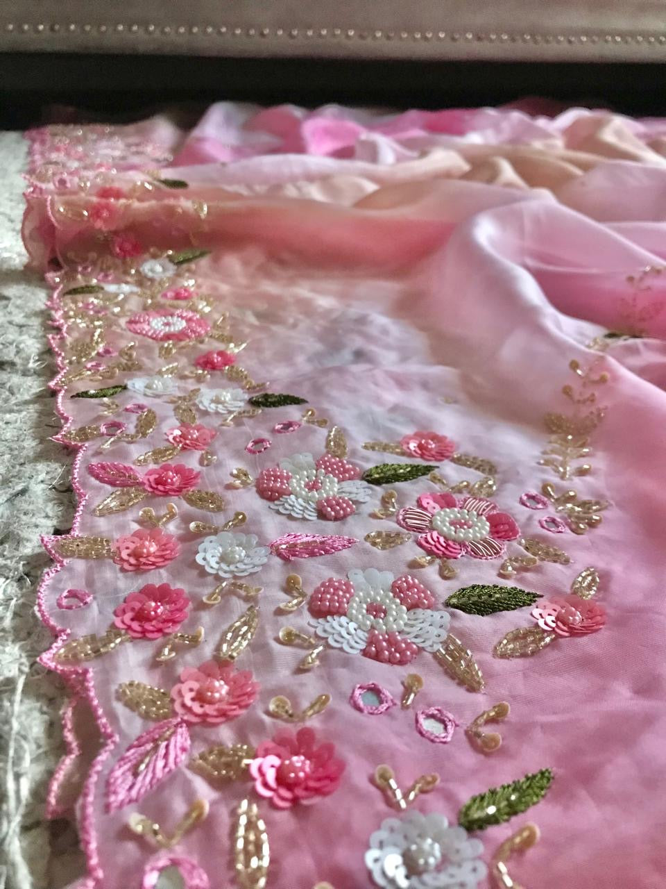 Premium ombre satin organza silk saree women sari blouse