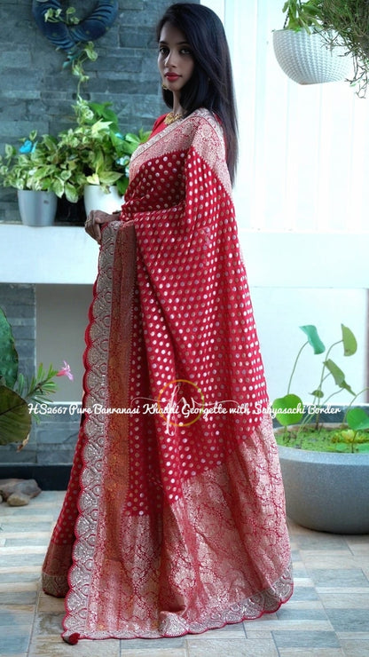 Red hot khaddi gorgette Indian traditional sarees