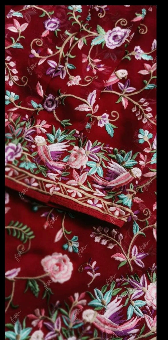 Leela Red Parsi Inspired Saree Embroiderr Sarees