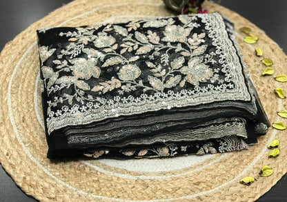 Net designer saree Indian wedding sari blouse women sarees