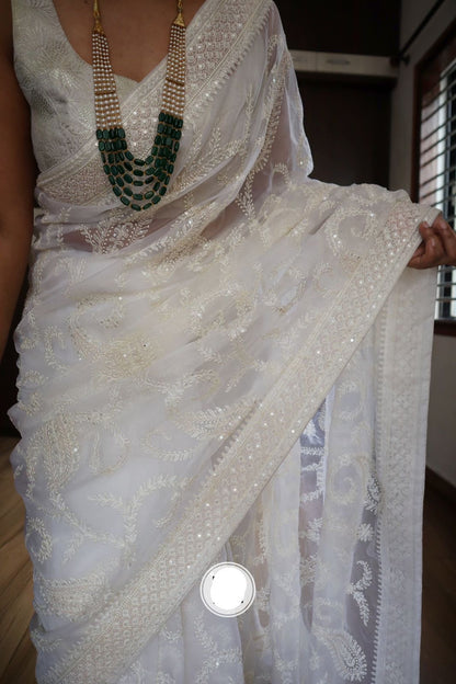 White gracious saree organza saree Chikankari sarees