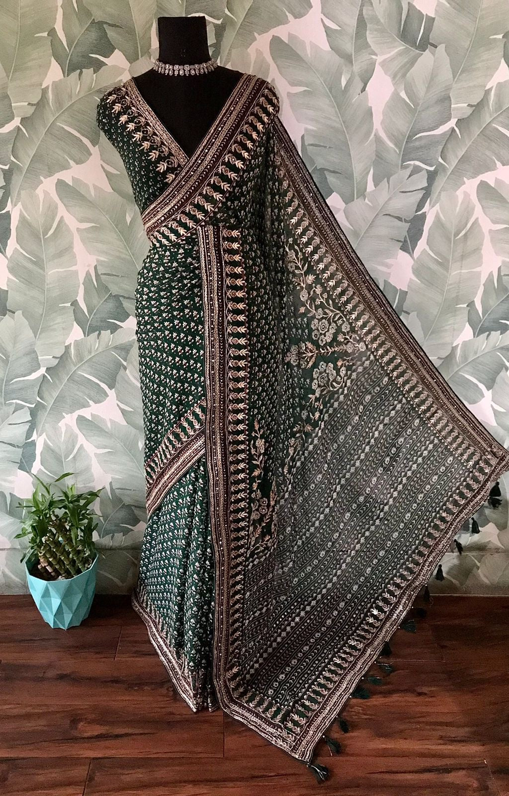 Premium gorgette silk saree handmade sari blouse