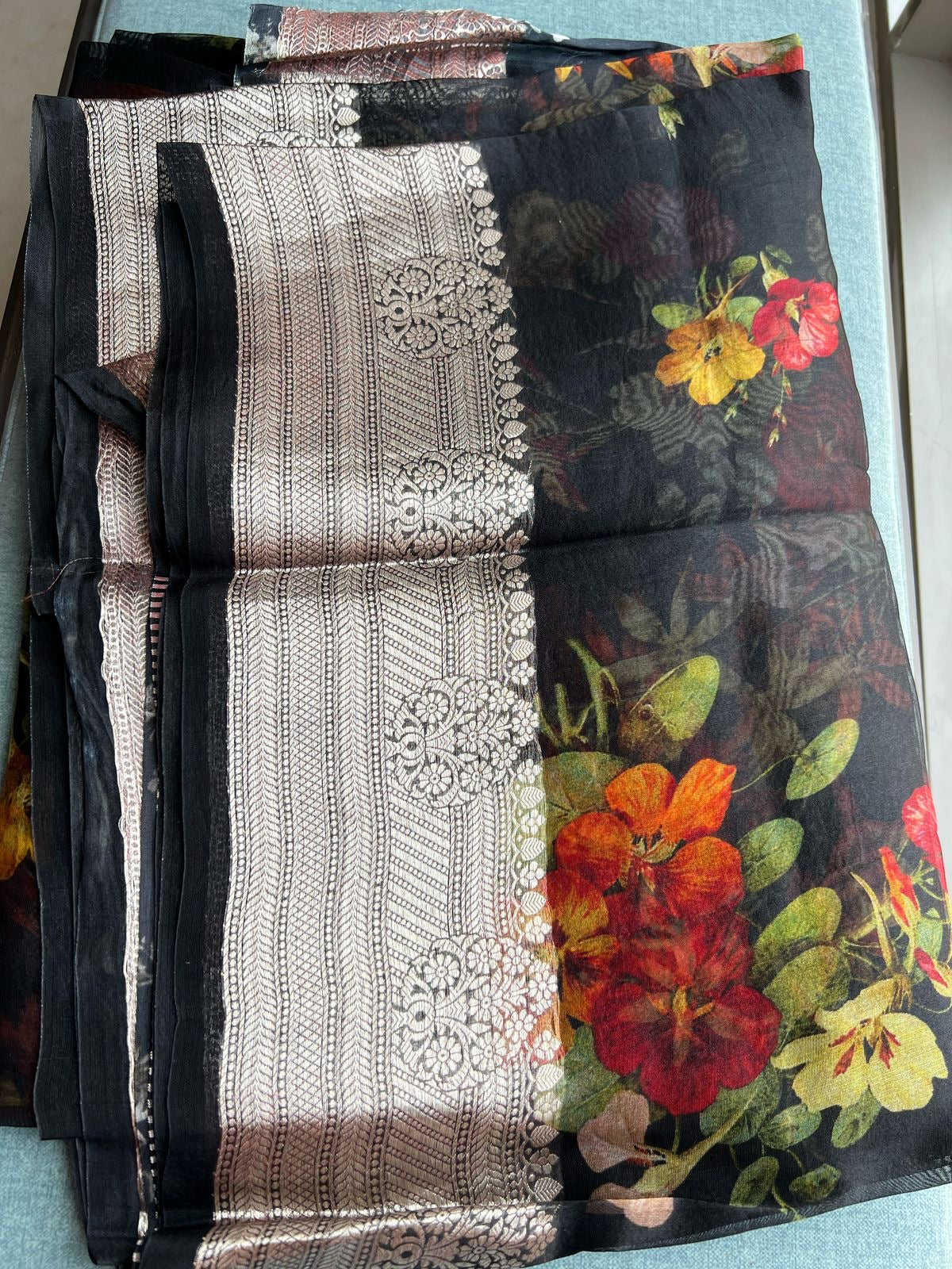 Organza saree floral saree partywear sari