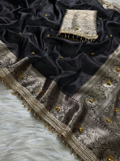 Black beauty saree ghungroo saree Partywear sari blouse