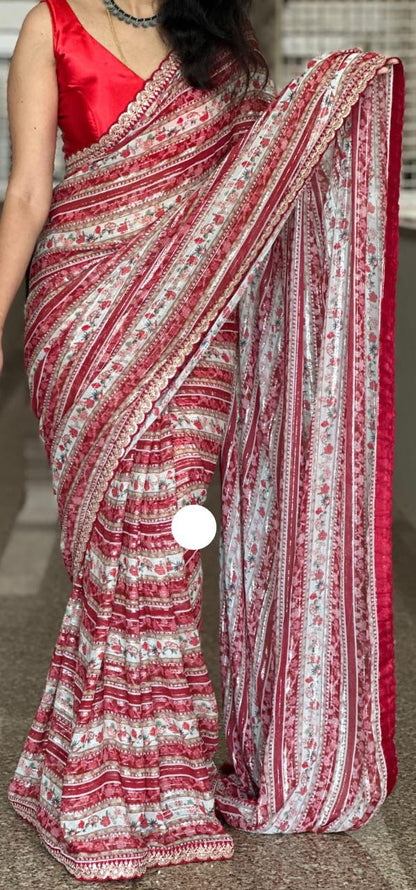 Handloom gorgette saree premium sari blouse beautiful sarees