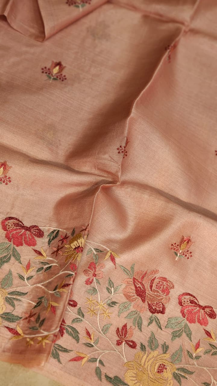 Floral saree tussar silk saree Indian sari blouse