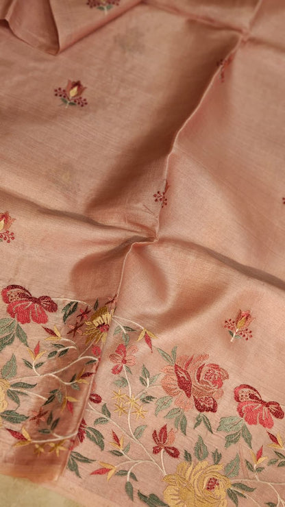 Floral saree tussar silk saree Indian sari blouse