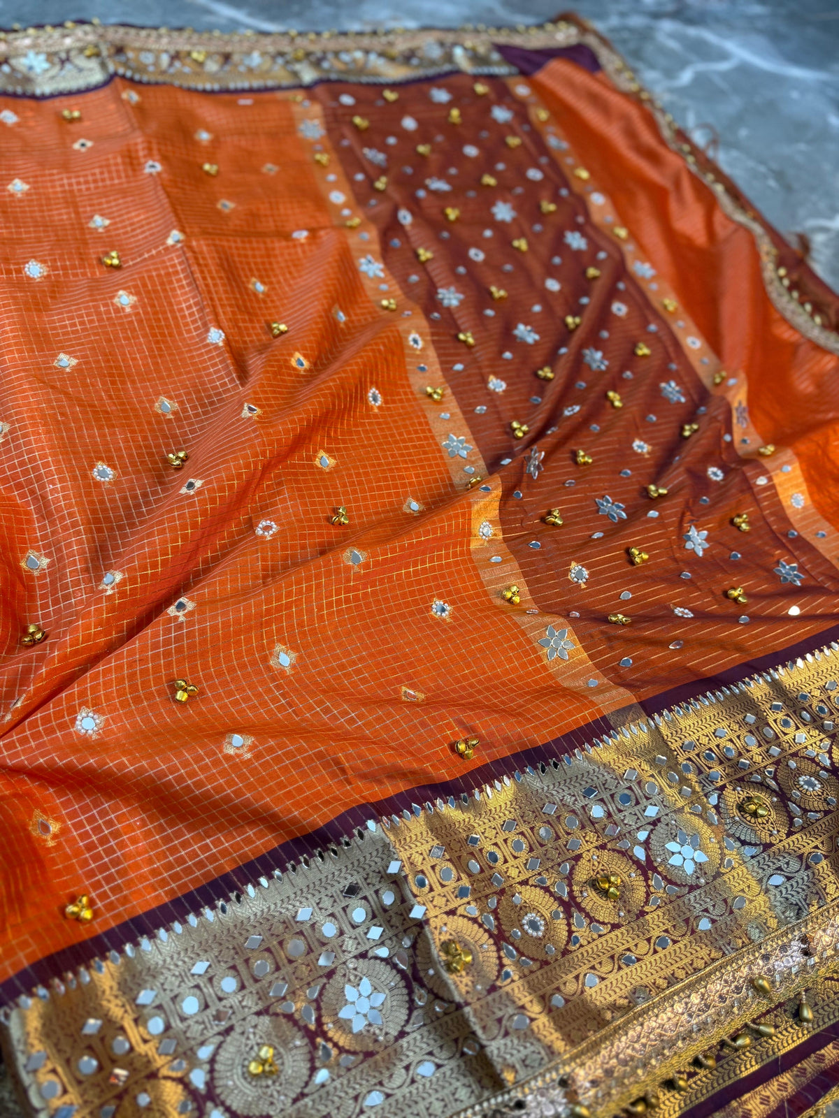 Handmade orange saree soft silk saree ghungroo sarees blouse Indian sari