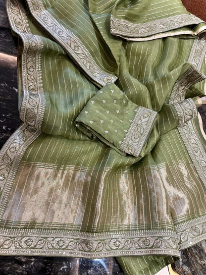 Vanisha organza saree striped saree Partywear sari blouse