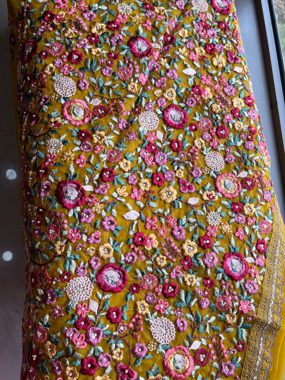 Yellow organza saree French knot saree Indian sari blouse