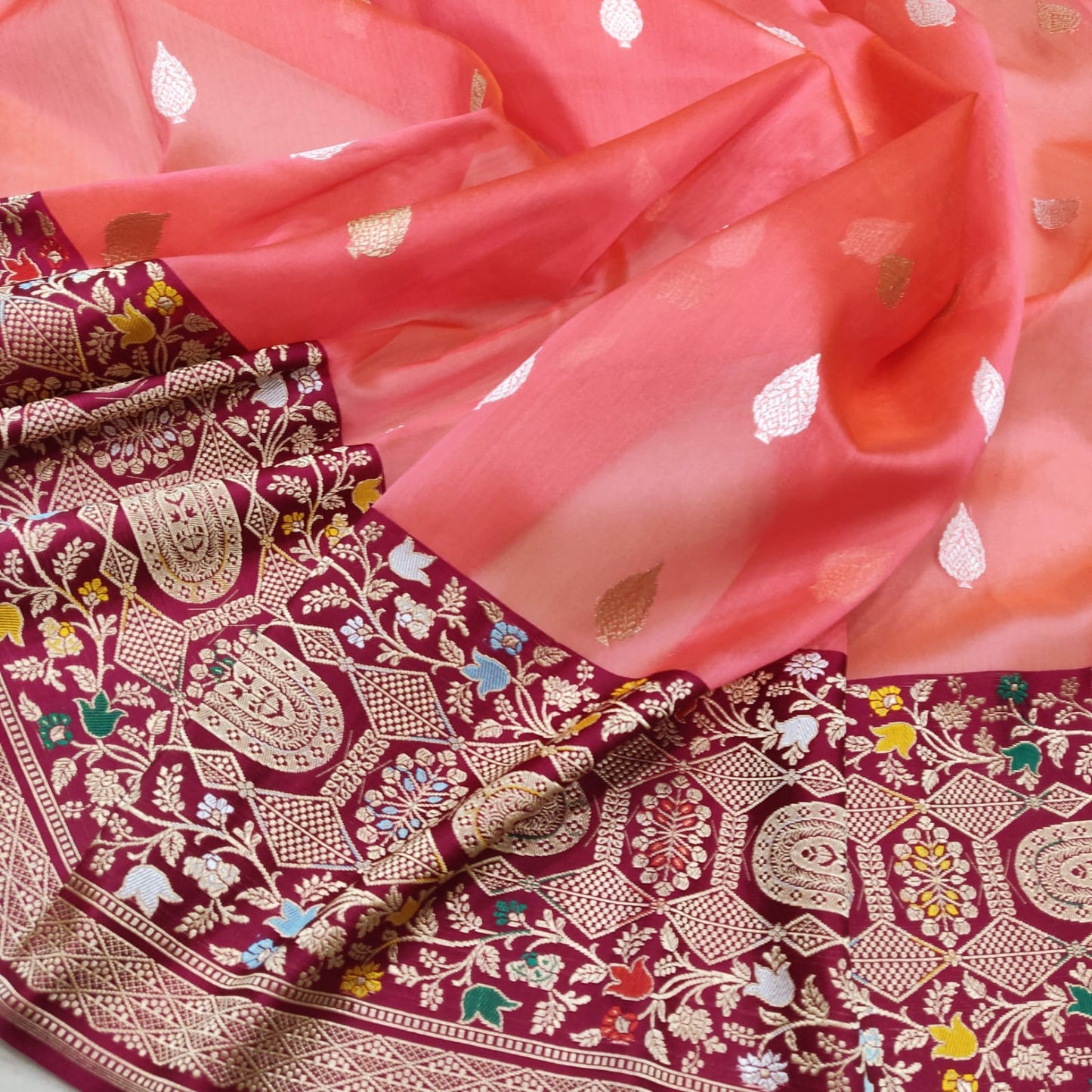 Peach kora saree handwoven sarees Indian sari blouse wedding saree