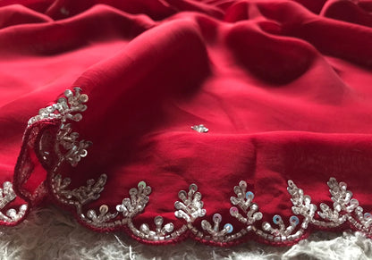 Red premium organza silk saree
