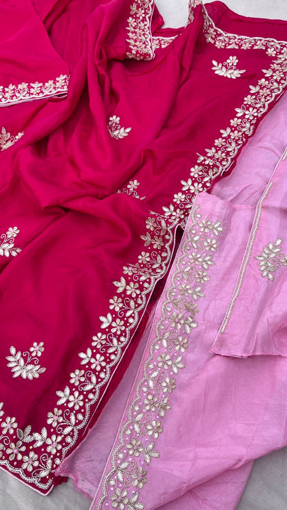 Gotta Patti Munga Silk Saree Indian Women Sarees