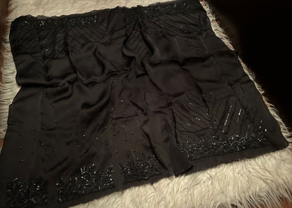 Black Satin Saree Organza Sari luxury Sari
