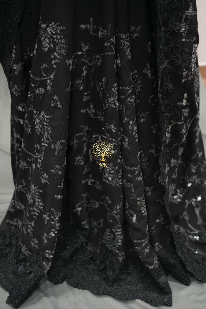 Black sequins beautiful gorgette sarees