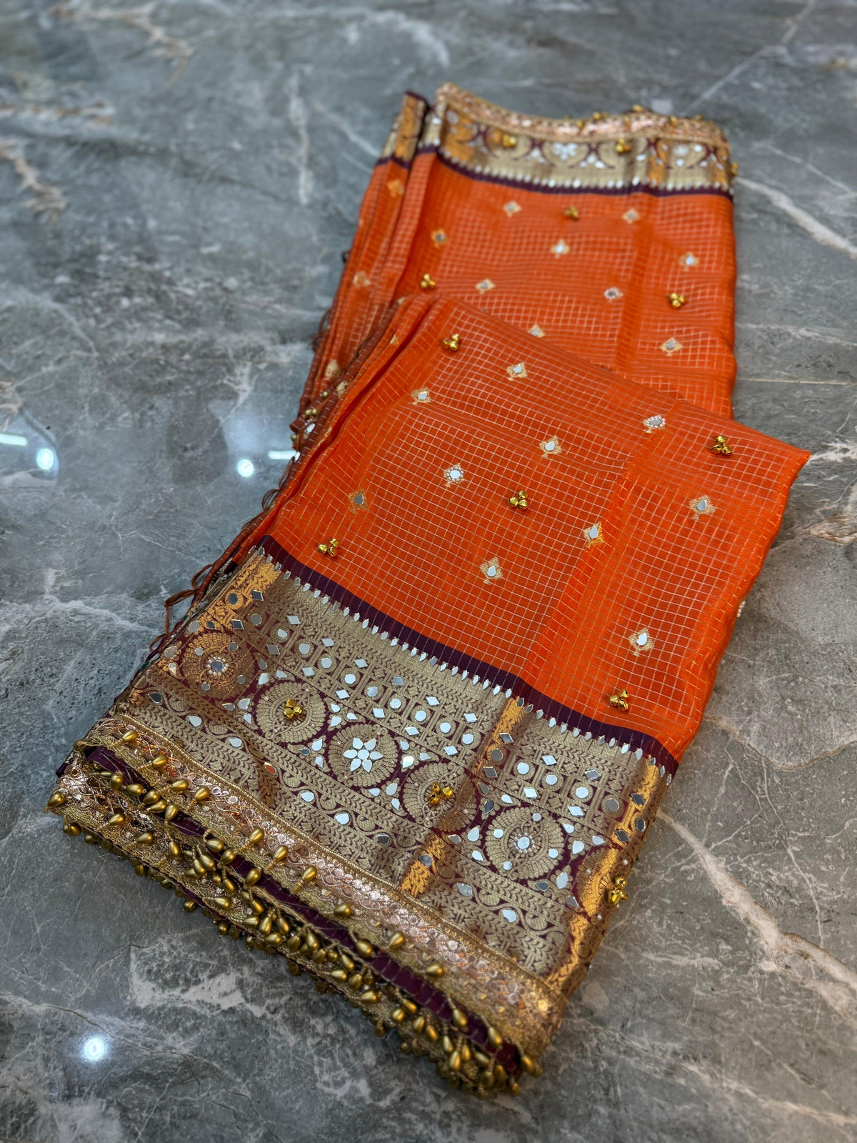 Handmade orange saree soft silk saree ghungroo sarees blouse Indian sari