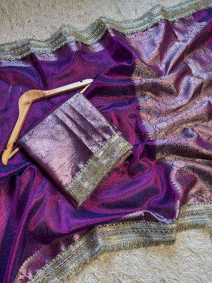 Mahiva tissue saree maharani saree lace sari