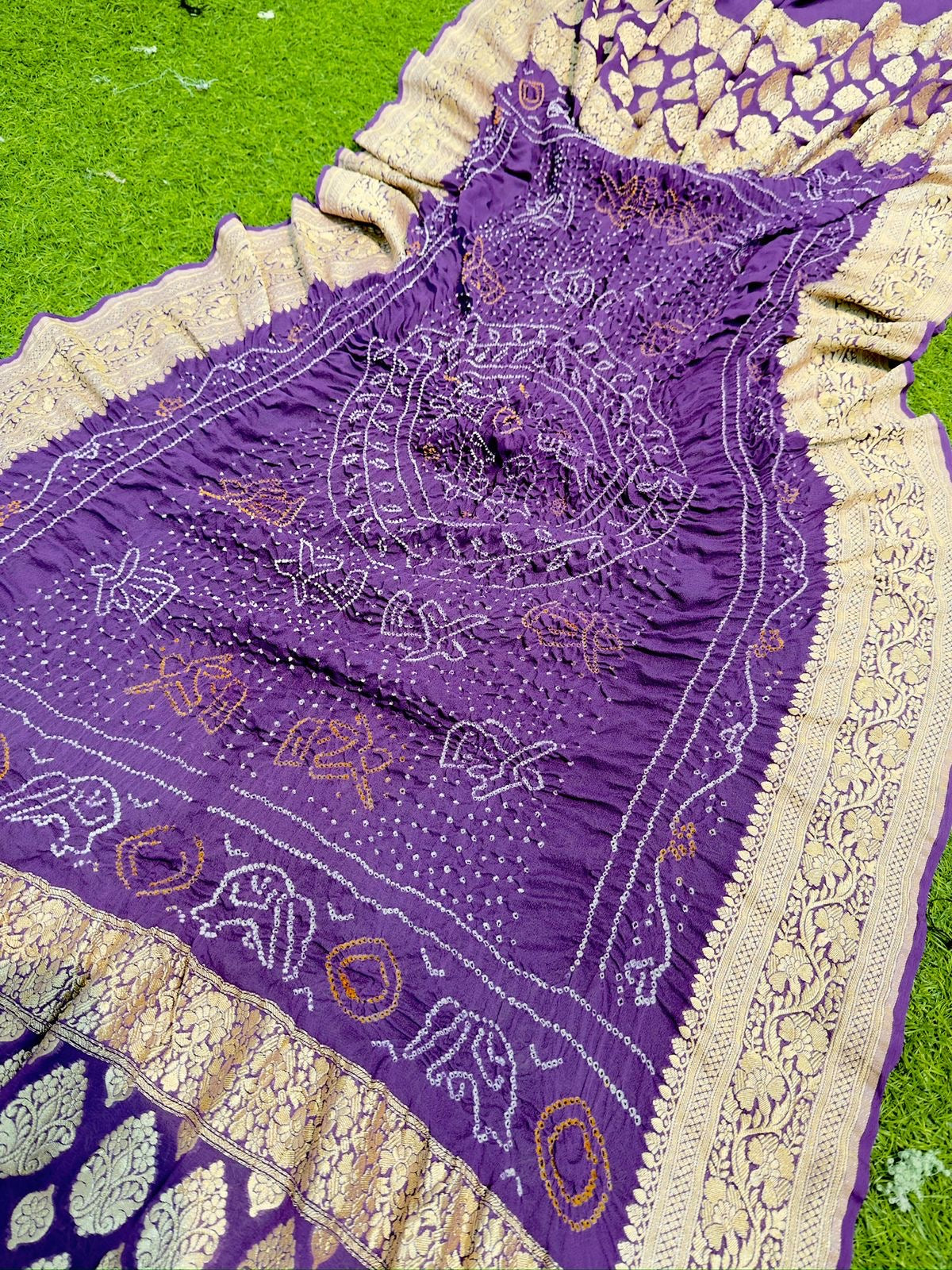 Purple dupatta bandhej dupatta gorgette neemzari dupatta