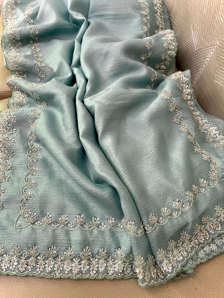 Limia tissue crush handwork sarees