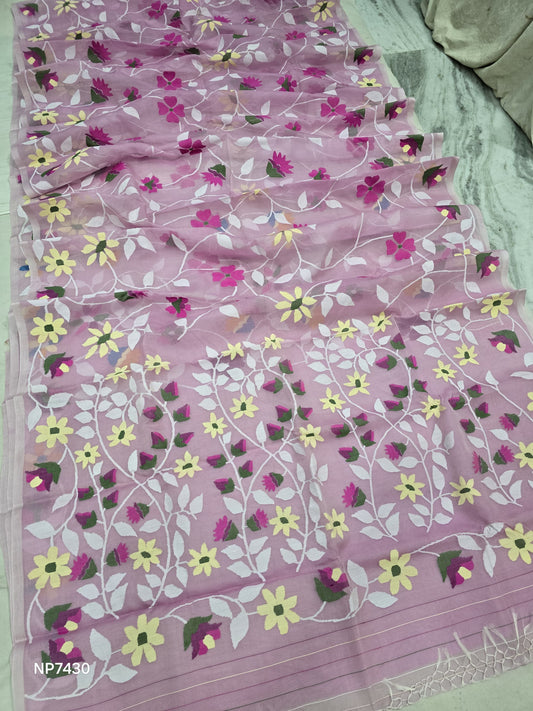 Pink tantuj jamdani saree women sari Indian wedding saree blouse