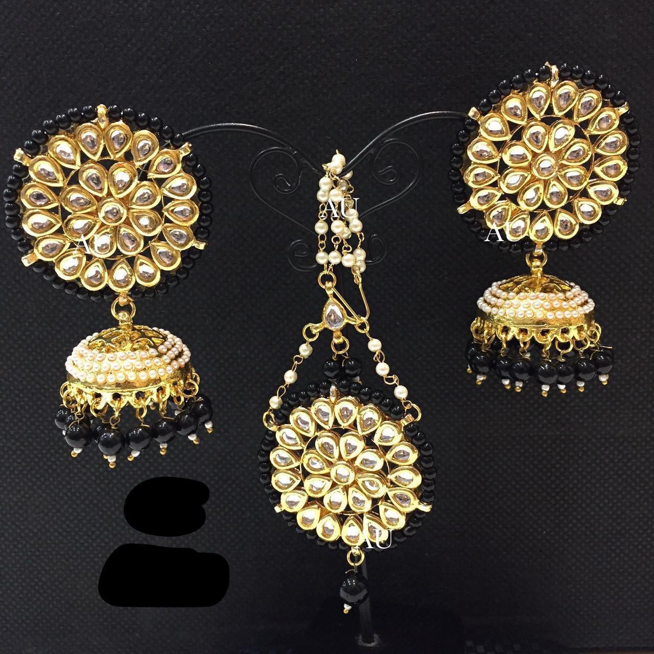 Handmade jhumki set Kundan jhumki earrings tikka set