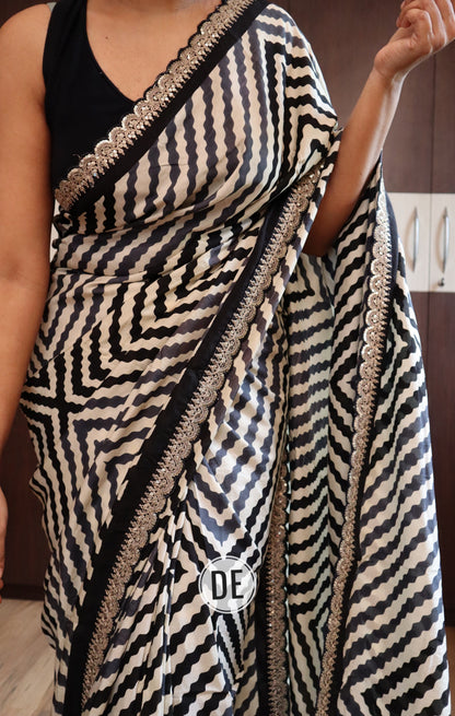 Celebrity styled Striped Satin Saree women Sari