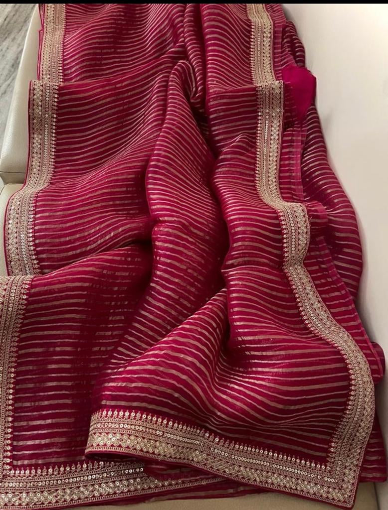 Blosom striped organza sarees