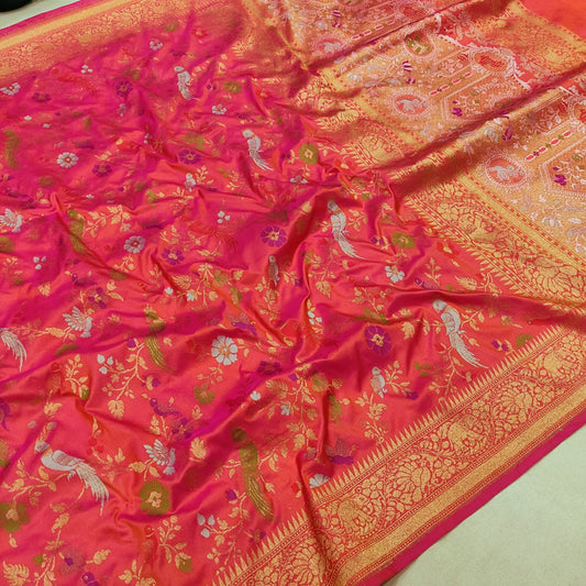 Kesari Katan silk saree handwoven Banarsi exclusive sarees blouse