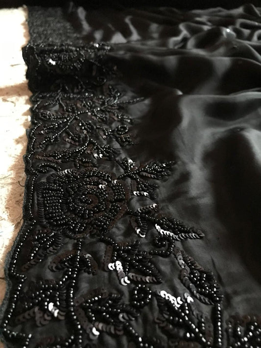 Premium black satin silk saree organza saree