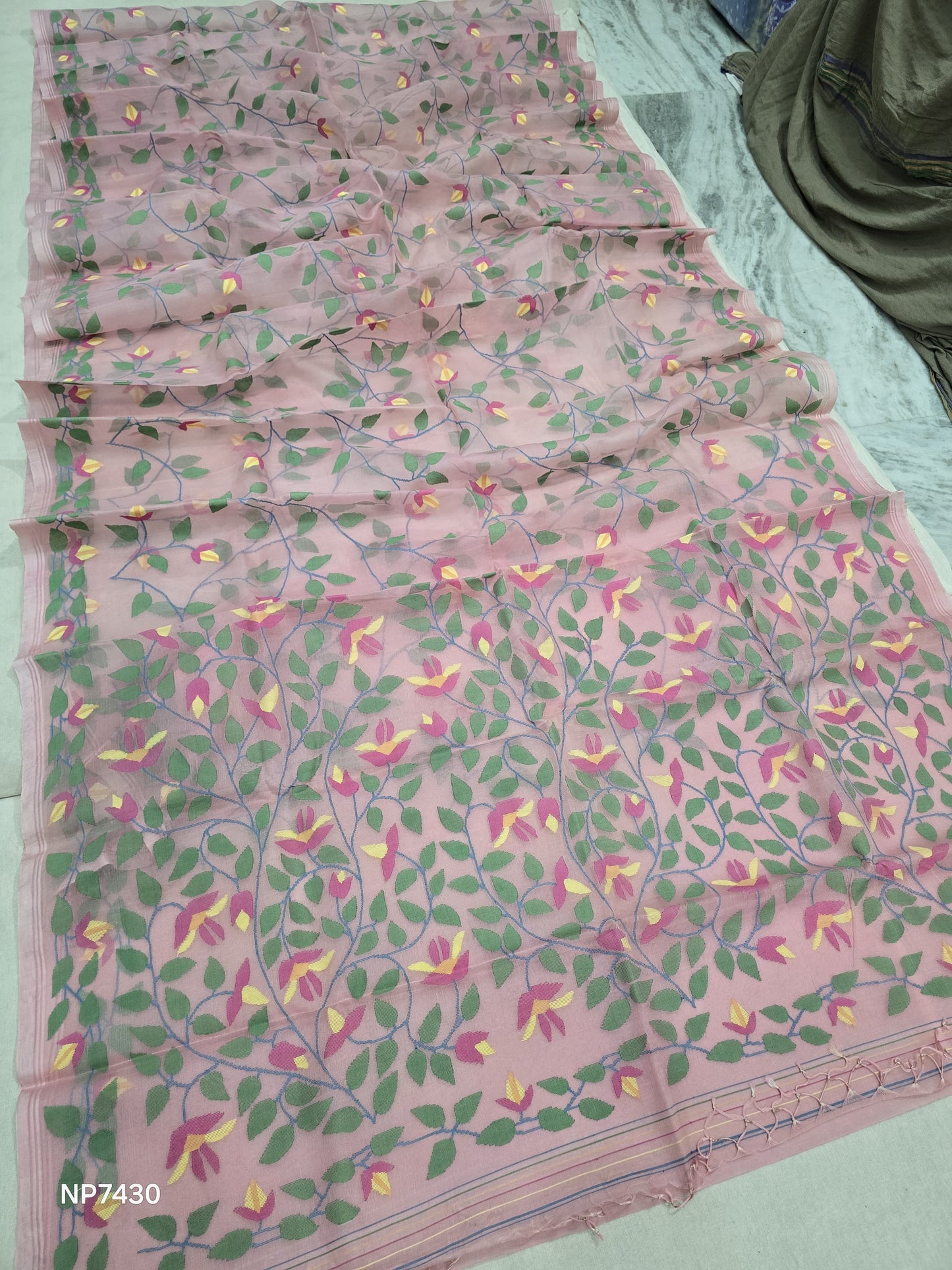 Pink jamdani saree handwoven sari blouse Indian sarees