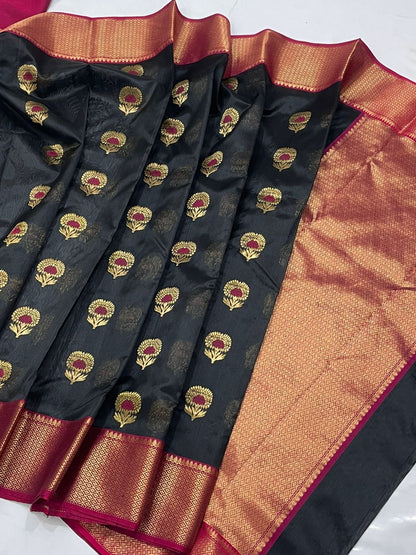 Black Chanderi Silk Saree Indian Saree