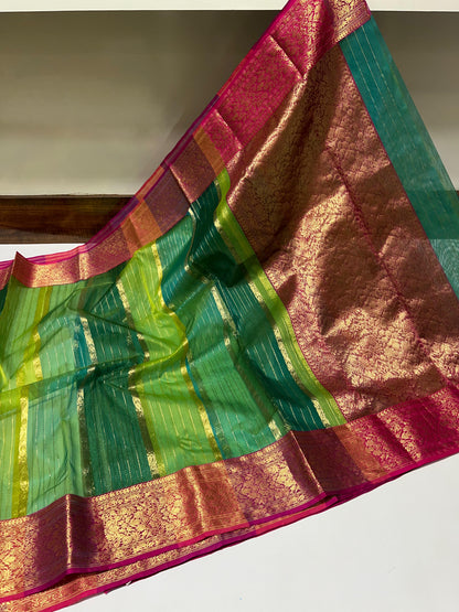 Green Katan Chanderi silk saree women sarees