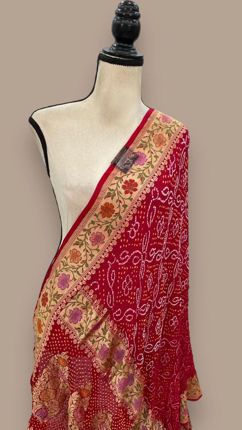 Bandhej Banarasi Gorgette handloom saree